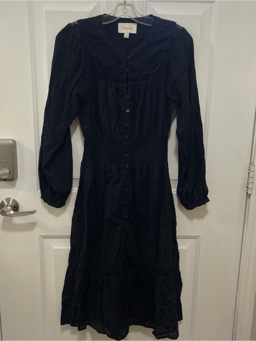 Cleobella Turner Midi Dress Women XS Black  Cotton Tiered Boho Lined Long Sleeve